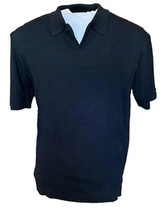Alfani 1990s Men's Size Medium Black 100% Silk Short Sleeve Collared Polo - Picture 1 of 8