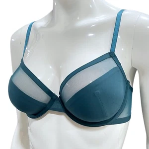 Victorias Secret Luxe Lingerie Unlined Demi Mesh Bra Emerald Green 34D - Picture 1 of 3