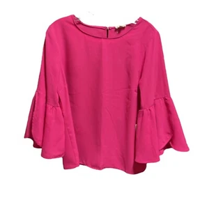 Lily White Blouse Women's SZ L Hot PinkTulip Bell Sleeve Barbie Core - Picture 1 of 7