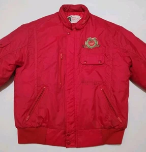 Vintage Mens Active Generation Large Red Full Zip Snap Button Jacket Miller Beer - Picture 1 of 19