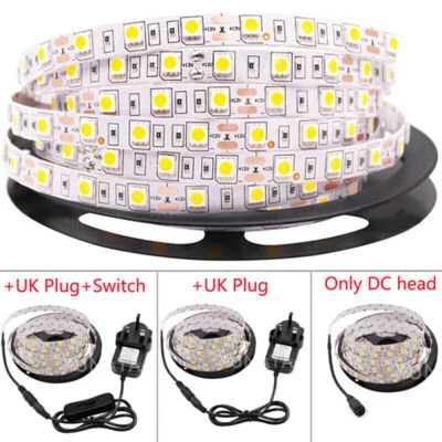 5m 12V 5050 LED Strip Lights Waterproof Flex Tape Lighting Kitchen Lamp+UK Plug
