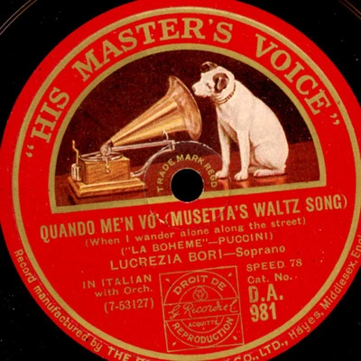 LUCREZIA BORI -SOPRANO- "La Boheme" Quando me'n vo' / Valse d'oiseau 78rpm S5823 - Bild 1 von 2
