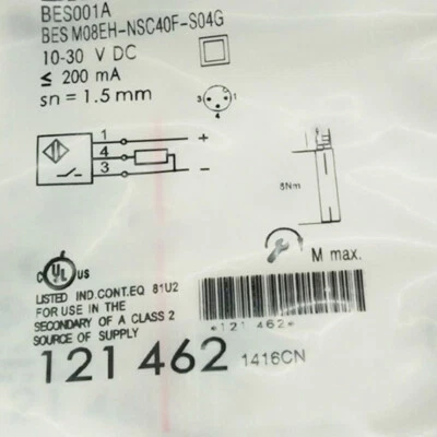 New For BES001A BES M08EH-NSC40F-S04G Inductive Proximity Sensor Replacement - Image 1 of 3