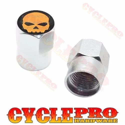 2 Silver Hex - Billet Aluminum Custom Valve Caps for Motorcycle ORANGE SKULL G - Image 1 of 1