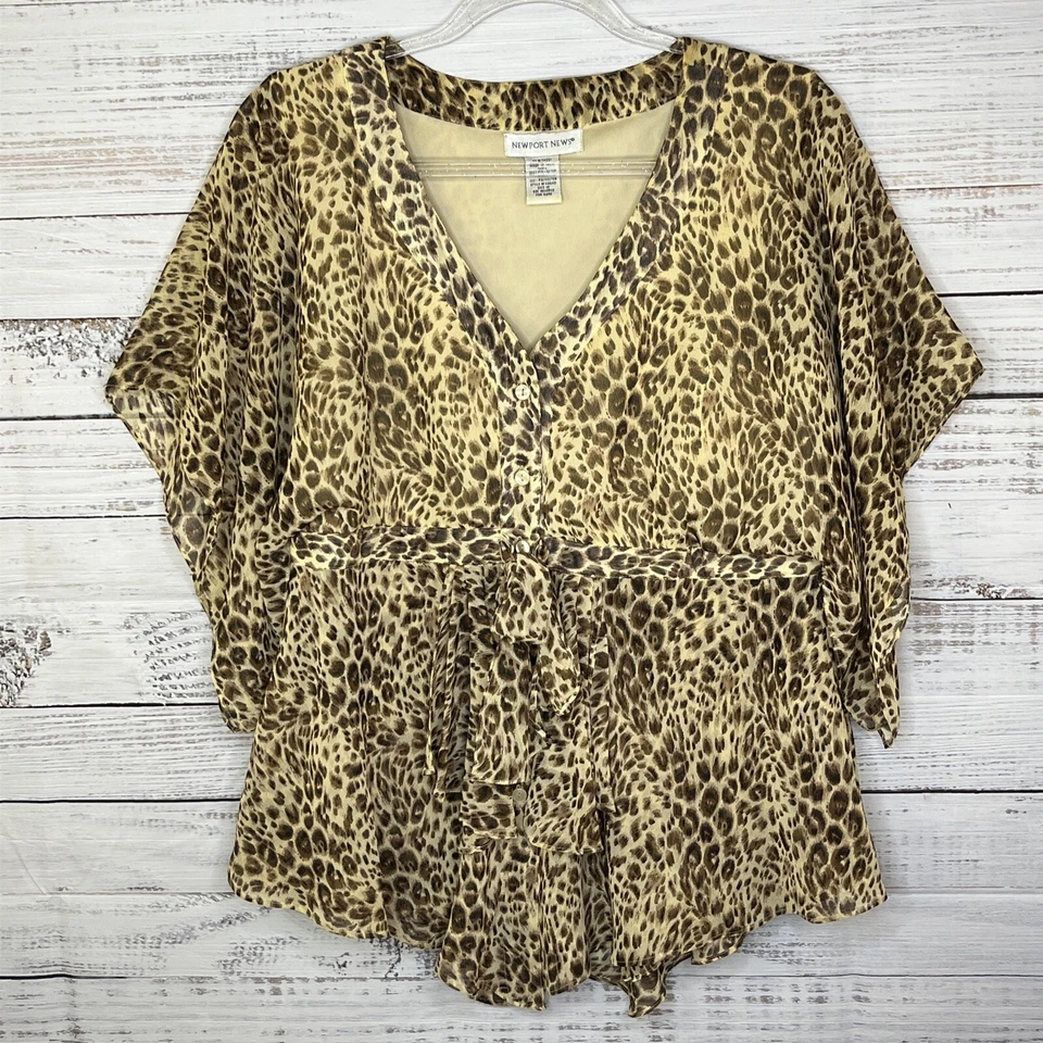 Camisa Newport News Mujer 12 Multicolor Estampado Animal Botón Cuello en V Manga Kimono Foto 1 de 4