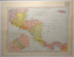 1957 Antique CENTRAL AMERICA Atlas Map - Encyclopedia Britannica World Atlas - Picture 1 of 7