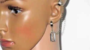 Razor Blade Chain Wrap Cuff Earrings Jewelry Goth Pair Unisex Piercing Req'd - Picture 1 of 3