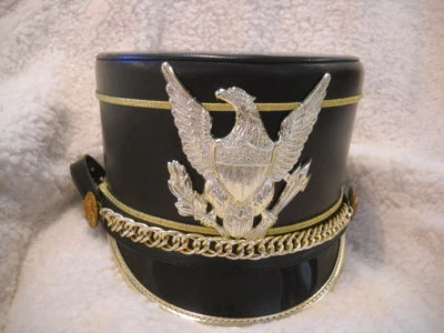 Negro con Águila Dorada y Tubería, Banda de Marcha Uniforme Sombrero Shako  Foto 1 de 4