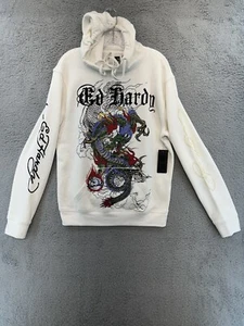 Ed Hardy Hooded Sweatshirt Ivory Japan Dragon Graphic Men's Size Small NWT - Picture 1 of 24