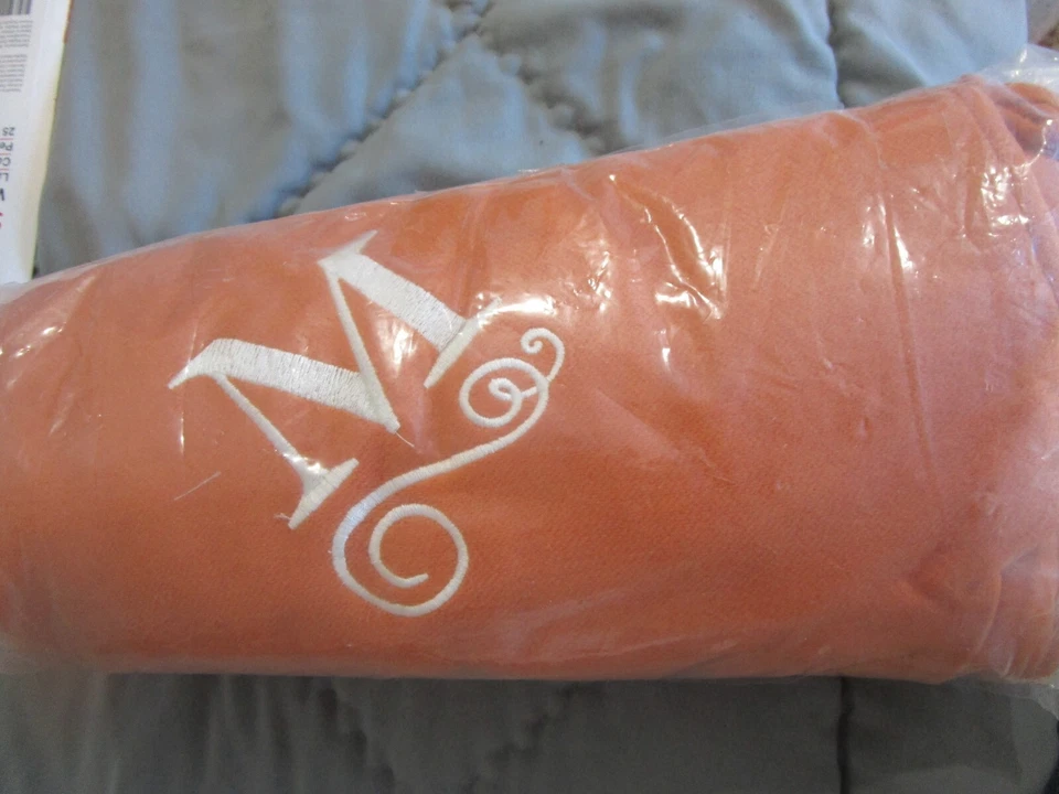 Pottery Barn acrylic throw 50 X 60 apricot monogrammed M New wo tag - Image 1 of 1