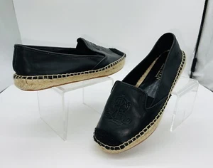 LAUREN Ralph Lauren Destini Leather Espadrilles Black Logo Shoes Size 5.5 B - Picture 1 of 8