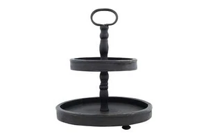 Creative Co-op EC0112 Distressed Wood 2-Tier Tray with Metal Handle Black - Picture 1 of 9