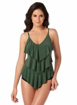 NUEVO Magicsuit Rita Tankini Top Traje de Baño Sólido Volantes Verde Oliva Talla 8 Nuevo con Etiquetas Foto 1 de 3