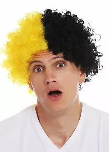 Perücke Karneval Afro Fan-Perücke Fußball Schwarz Gelb Perrücke Herren Damen - Bild 1 von 4