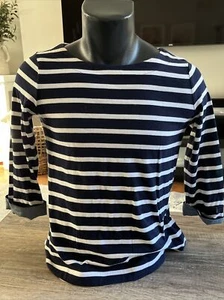 Talbots Petites Women’s Tee Shirt Cotton 3/4 Sleeve Navy Stripes Sz P EUC - Picture 1 of 5