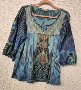 Womens Blouse Energe' World Wear XL Multicolor With Lace Nice Design Good Cond - Imagen 1 de 7