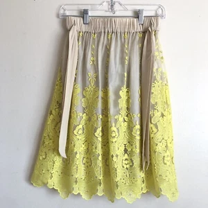 Falda Anthopologie Hoss Intropia Beige/Verde Lima Bordada Hasta la Rodilla Talla 4 - Imagen 1 de 9