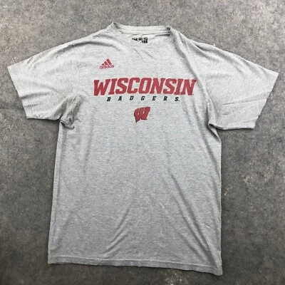 Wisconsin Badgers Shirt Mens Medium Gray Graphic Short Sleeve Adida - Image 1 of 4