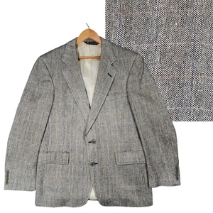 Vtg Austin Reed Silk Blazer 42S Men Herringbone Plaid Black White Blue Pink USA - Picture 1 of 14