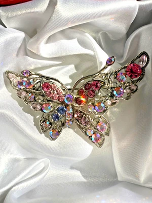 Broche de Cristal Solapa Pin "Dulce Mariposa Rosa, ¡Nuevo! Foto 1 de 2