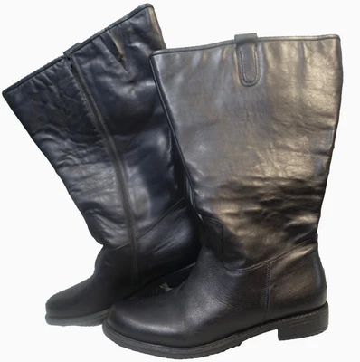 DAVID TATE~NWT!!~BLACK LEATHER X-WIDE CALF RIDING BOOTS FAUX FUR LINING SZ:13W - Image 1 of 4