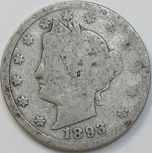 1893 5c Liberty Head Nickel, With Cents, V Nickel, Type 2, Five Cents, #1512 - Bild 1 von 4