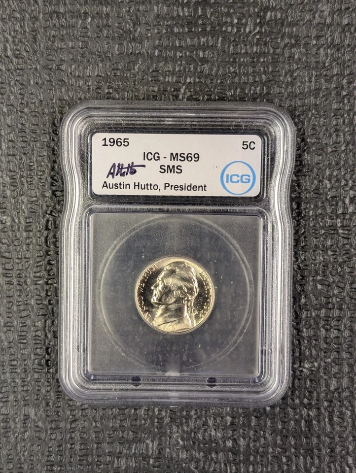 1965 MS 69 SMS Jefferson Nickel 5c ICG - New A. Hutto Signed White Label TOP POP - Image 1 of 4