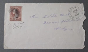 KINGS MILL MICHIGAN 1884 Manuscrito DPO Cubierta a DAVISON STATION MI YD DPO - Imagen 1 de 2
