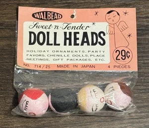 Vintage Walbead Sweet-N-Tender Puppenköpfe gesponnene Baumwolle Packung mit 4 Japan - Bild 1 von 4