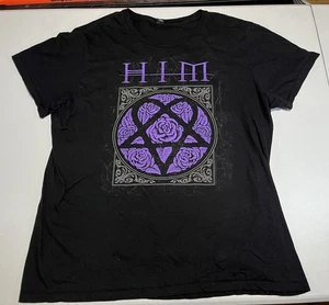 vtg HIM heartagram rose womens 2XL black shirt rock band metal tour Bay Island - Picture 1 of 6