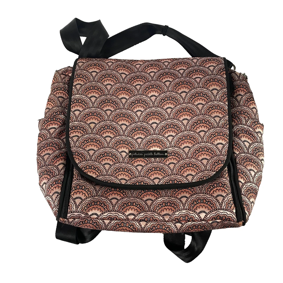 Petunia Pickle Bottom Boxy Backpack Diaper Bag Pink Black Print Changing Pad - Image 1 of 4