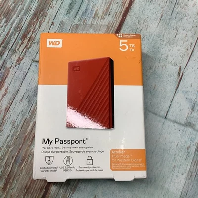 WD 5TB My Passport Portable External Hard Drive HDD-WDBPKJ0050BRD-WESN - Image 1 of 4