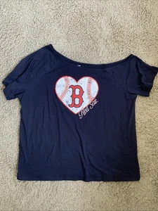 Boston Red Sox women’s size 2XL navy blue one shoulder T-shirt New Era - Picture 1 of 3