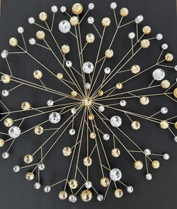 Atomic Starburst Metal Wall Sculpture Gold Silver Jeweled Crystals Sputnik 22” - Picture 1 of 24