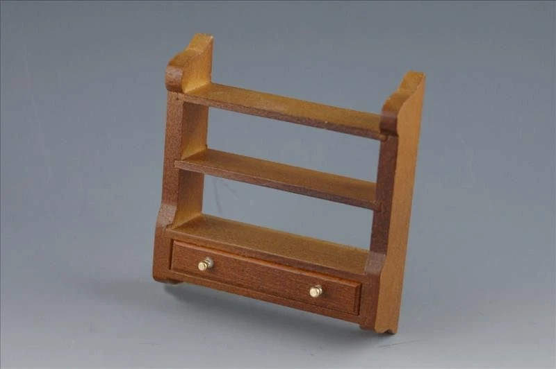 CREAL MINIATURES Wandregal walnuss, mit Schieber, Puppenhaus, Puppenstube 1:12