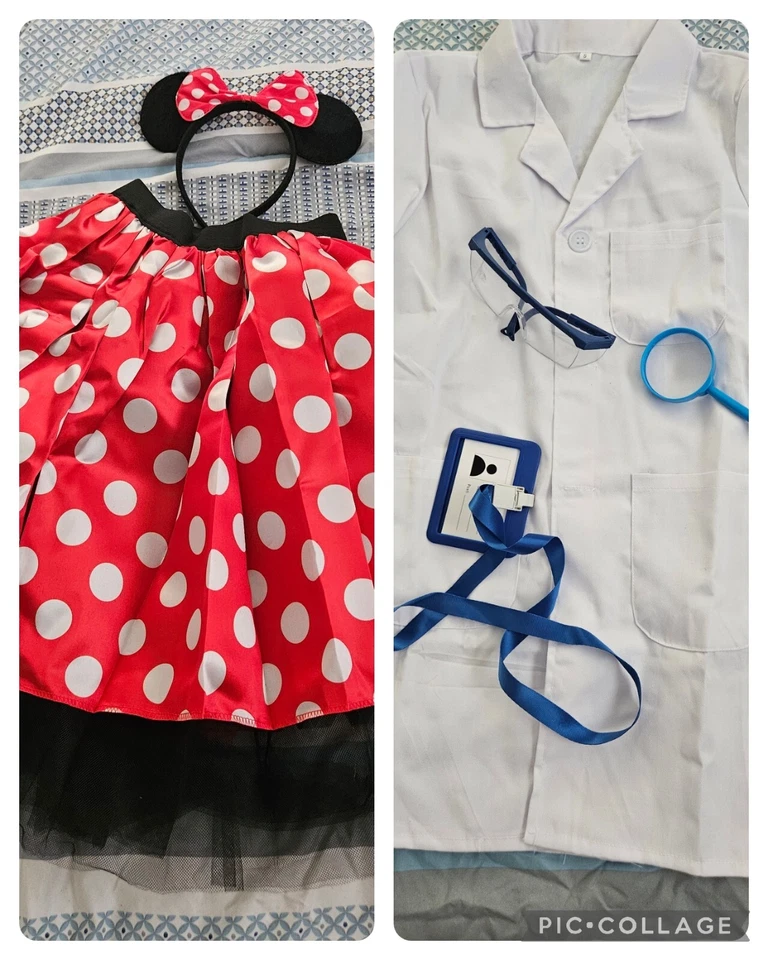 Nuevo LOTE 2 Disfraces Niñas Minnie Mouse Falda Diadema Doctor Científico Disfraz Foto 1 de 4