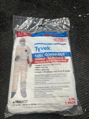Один Dupont Tyvek Trimaco полный охват тела костюм размер L/XL капюшон и ботинки #631598 - Изображение 1 из 3