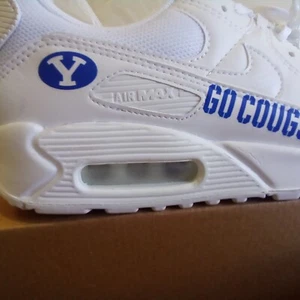 Rare Nike Air Max 90 Leather Triple White BYU Go Cougs Sz 7.5 NIB - Picture 1 of 8