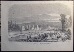 Stampa antica Regata Saint-Cloud Ile de France xilografia 1859 - Picture 1 of 1