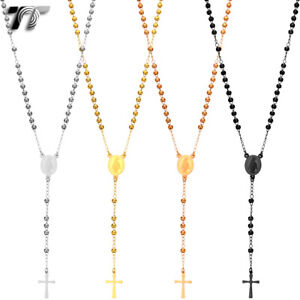 Mens Womens TT 3mm Stainless Steel Rosary Bead Necklace (RB21) NEW