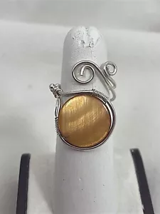 Anello regolabile fatto a mano ~ argento sterling .925 filo avvolgente rame MOP misura 5,5 - Foto 1 di 7