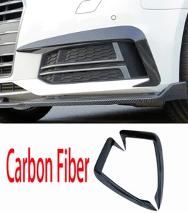 2X For Audi A4 B9 2017-2019 Carbon Fiber Front Fog Light Lamp Eyebrow Cover Trim - Picture 1 of 3