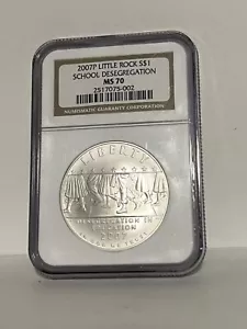 2007P LITTLE ROCK COMMEMORATIVE SILVER DOLLAR S$1 NGC MS 70 SCHOOL DESEGREGATION - Picture 1 of 2