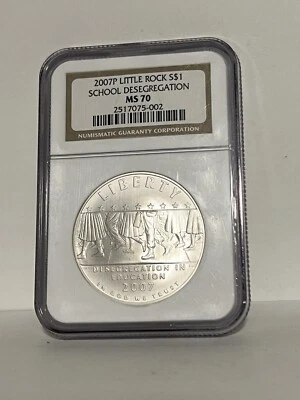 2007P LITTLE ROCK COMMEMORATIVE SILVER DOLLAR S$1 NGC MS 70 SCHOOL DESEGREGATION - Image 1 of 2