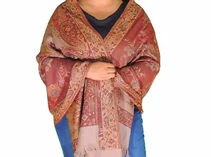 Maroon Kani Paisley Warm Wool Shawl Fashion Scarf Evening Dress Wrap Stole 78" - Picture 1 of 4