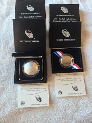 2014 $1 & Half Dollar Baseball Hall of Fame Commemorative Coin Proof Unc. w/ COA - Image 1 of 4