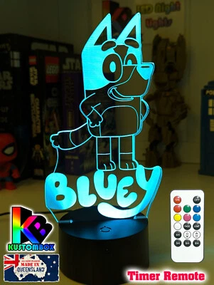 AZUL DIBUJOS ANIMADOS NOMBRE PERSONALIZADO 3D LED Luz Nocturna 7 Colores Cambio Lámpara Foto 1 de 4