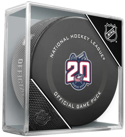 COLUMBUS BLUE JACKETS GAME PUCK WITH DISPLAY CUBE 20th Anniversary VERSION Cover