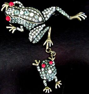 HEIDI DAUS Hanging By My Toads Dangling Frogs Pin Brooch