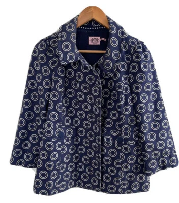Casaco de ervilha JUICY COUTURE peito duplo azul marinho branco padrão círculo tamanho pequeno - Imagem 1 de 4